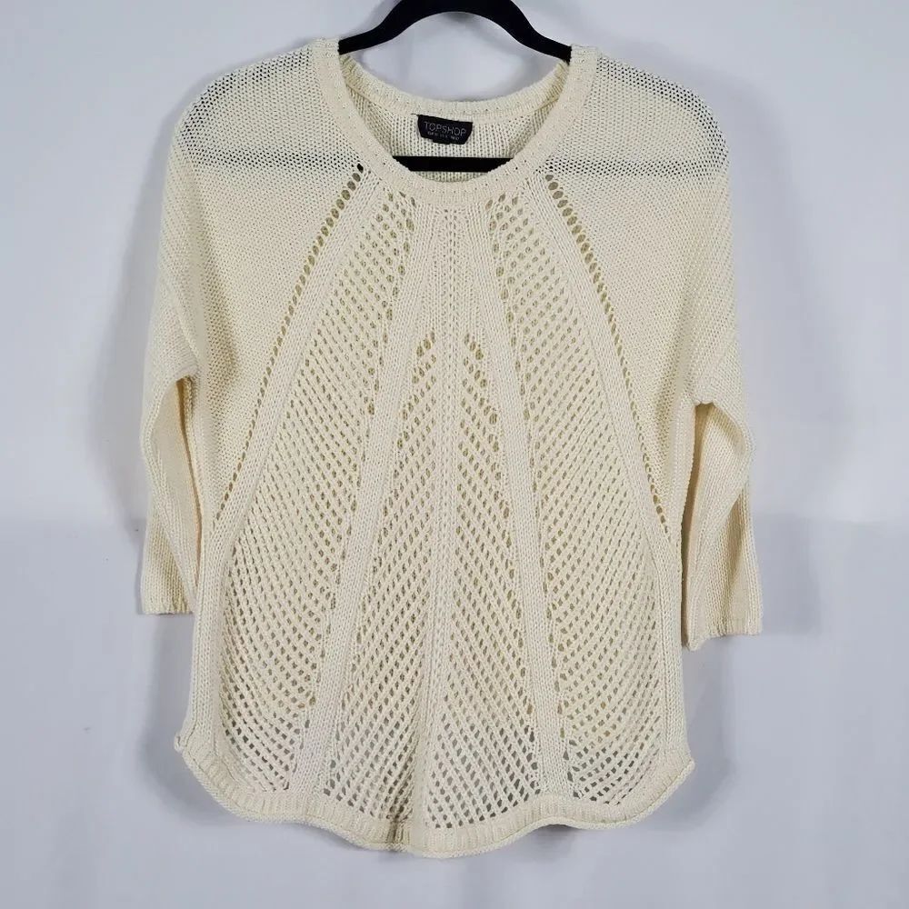Topshop Drop-Sleeves Open Knitted Sweater in Ivory - Size 6